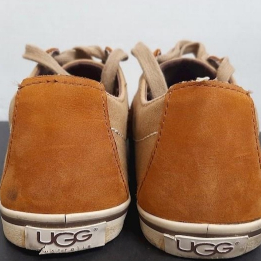 UGG Australia Men’s Sneakers Size 9 Tan & Brown Leather Canvas - Picture 4 of 8
